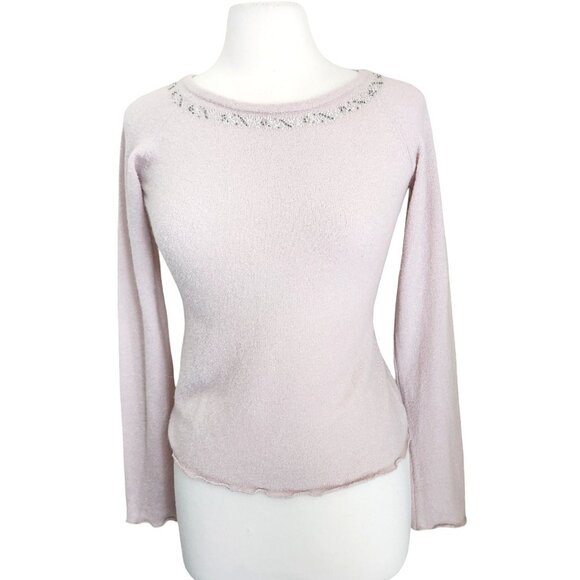 Y2K Fitigues Cashmere Sweater Women's M Embroidered Polyamide Pink Italian‎ Yarn - Picture 1 of 13